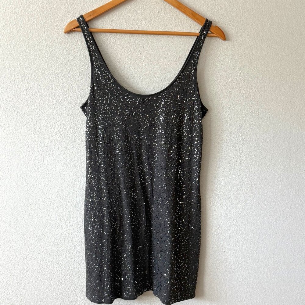 Express Dreamweight Cotton Charcoal Gray Sequin Tank Top Mini Dress Size S